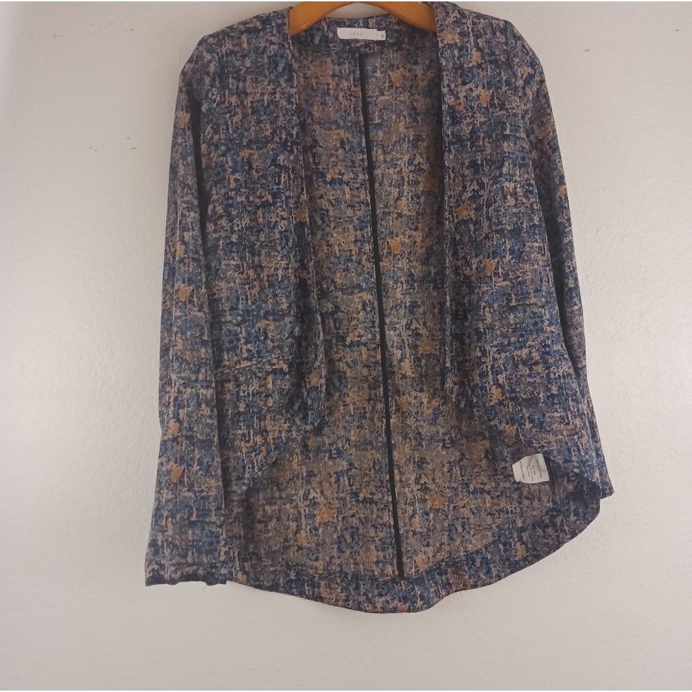 Lush printed blue open front cardigan size S